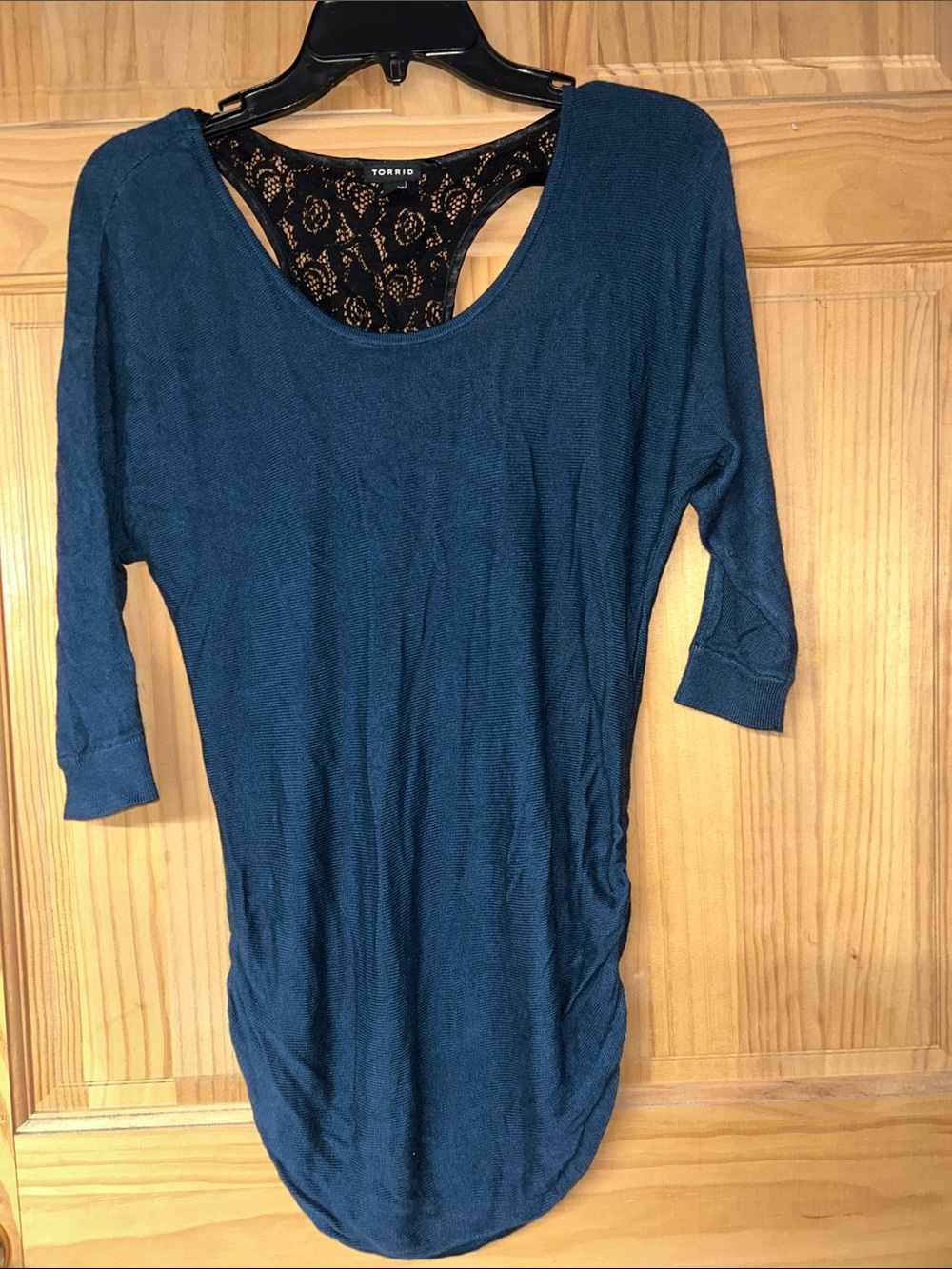 torrid Teal Scoop Neck Tunic with Black Lace Racerback